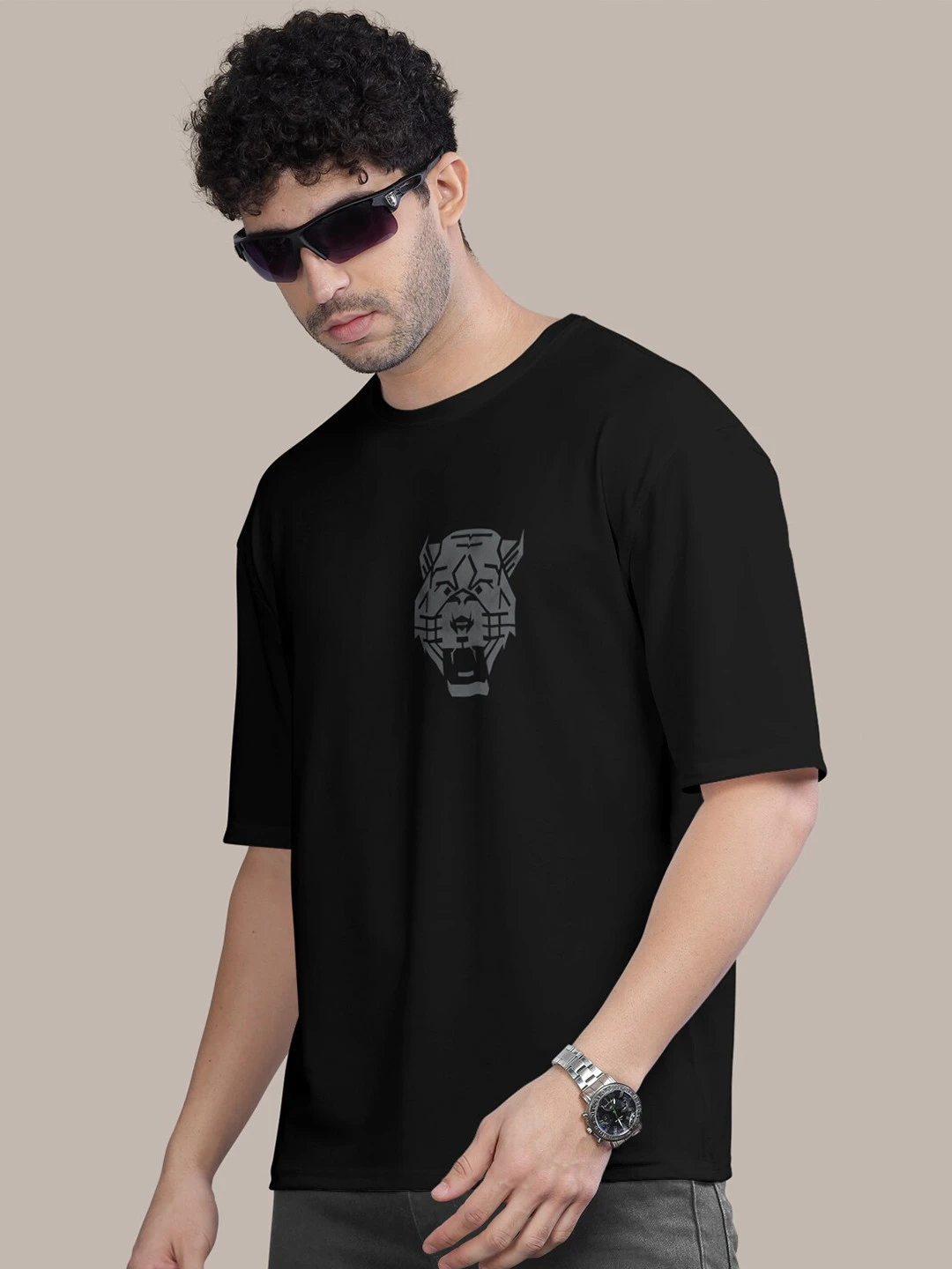 Graphic Printed Round Neck Oversized Cotton T-shirt